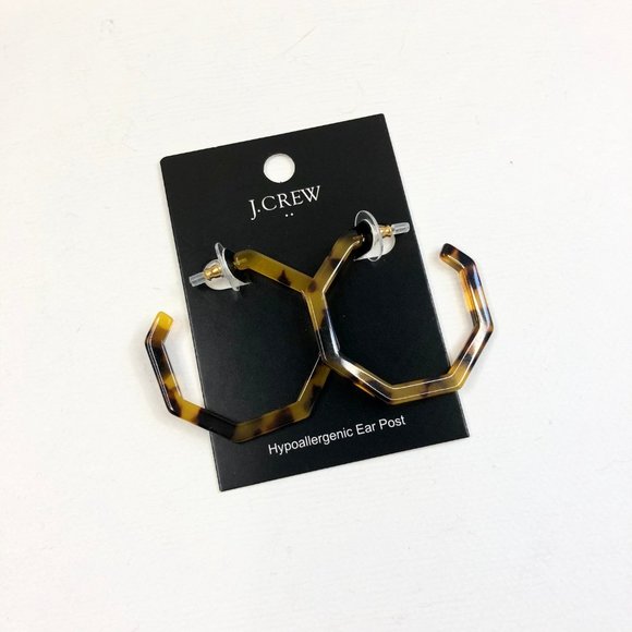 ✨NWT ✨ J.CREW TORTOISE HEXAGON HOOP EARRINGS - Picture 3 of 5